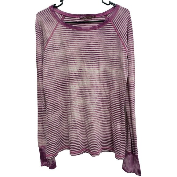 Prana Breathe Womens Top Large Purple Striped Tie Dye Long Sleeve Activewear Tee - Picture 1 of 7